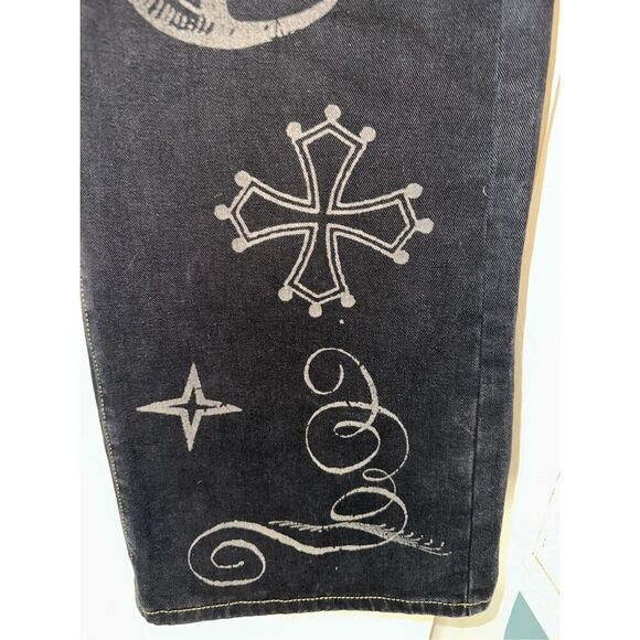 Harry Potter ROMWE Star & Moon Graphic Wide Leg Jeans size Large L 8 - 10 Y2K - Picture 4 of 10